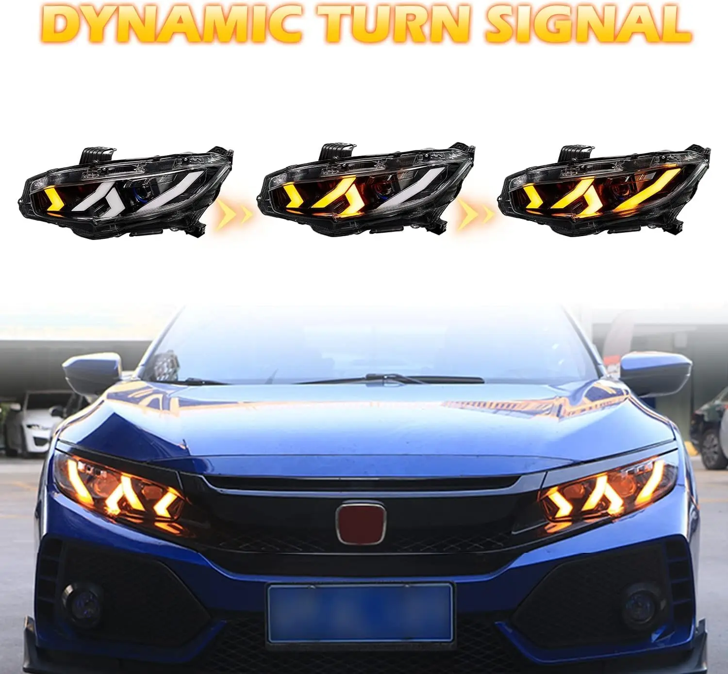 LED Headlights for Honda Civic 2016-2022 EX LX Sport Touring Si Type RLambo Style Hatchback Coupe Seden Sequential Turn Signal