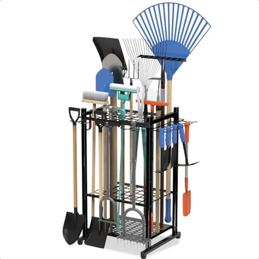 

Garden Tool Organizer Rack Up to 50 Tools HeavyDuty Steel Yard Tool Organizer for Garage Storage with 11 Hooks Broom Holder Gar