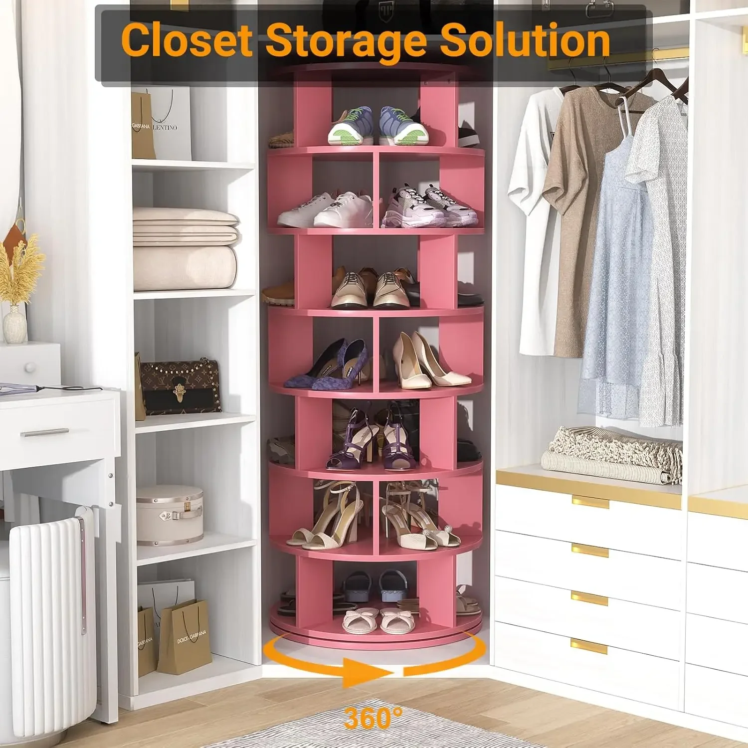 한정 기간 할인, 재고 정리! 회전식 신발장 타워, 7단 회전 신발장 360도 회전 신발 정리대 옷장용