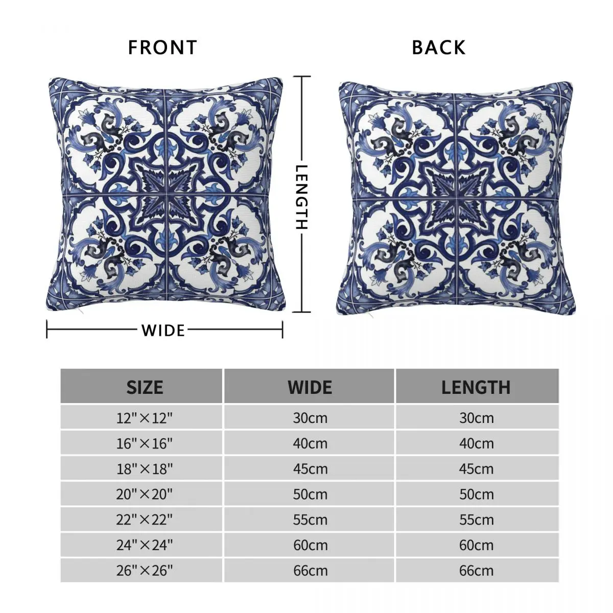 Blue Ornate Floral Sicilian Tile Square Pillowcase Polyester Linen Velvet Printed Zip Decor Bed Cushion Cover