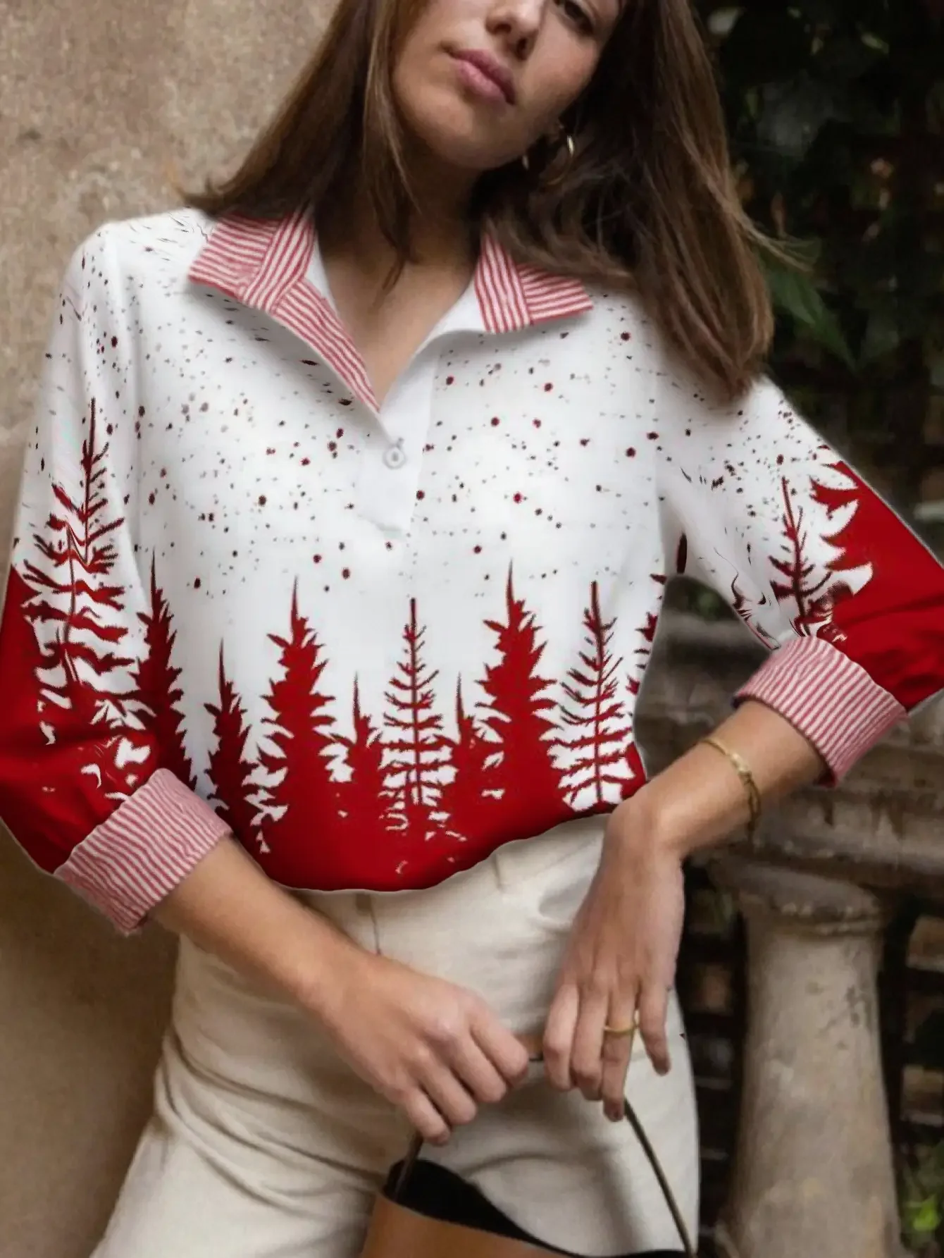 Spring and Autumn Winter Women's Stand up Collar Shirt Long Sleeve, Personalized leopard print background, Christmas Gift.