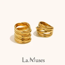 LA.Muses Multi Layer Winding With Wide Edges Stainless steel Women's Ring New Design Waterproof Jewelry Accessories Gift
