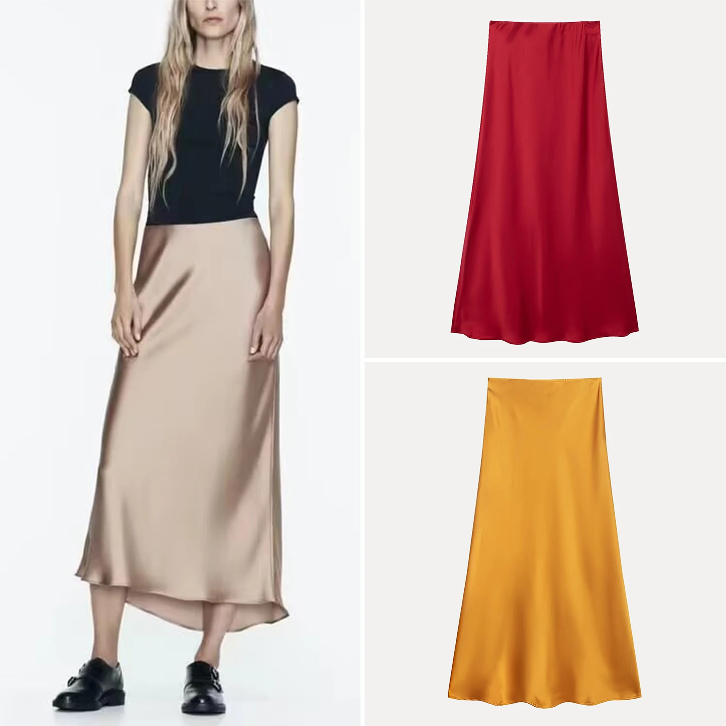 

Z, новинка 2025, женская атласная юбка с высокой талией, трапециевидной формы, повседневная плиссированная юбка из полиэфирного волокна, облегающая посадка