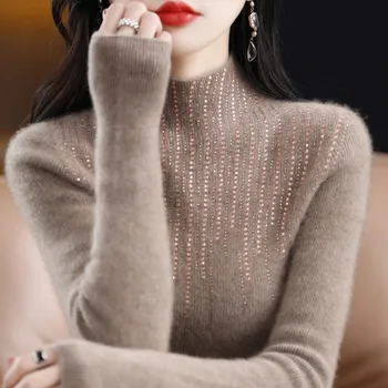 중년 어머니 여성용 뜨게 풀오버 스웨터, 루즈한 여성용 편안한 풀 팜므 스웨터 탑, 2023 가을 겨울 패션 