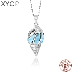 XYOP 925 Silver Gift Natural Blue Larimar Spiral Pendant 40+5cm Cross Necklace, Versatile Fine Absorption High Cost Performance