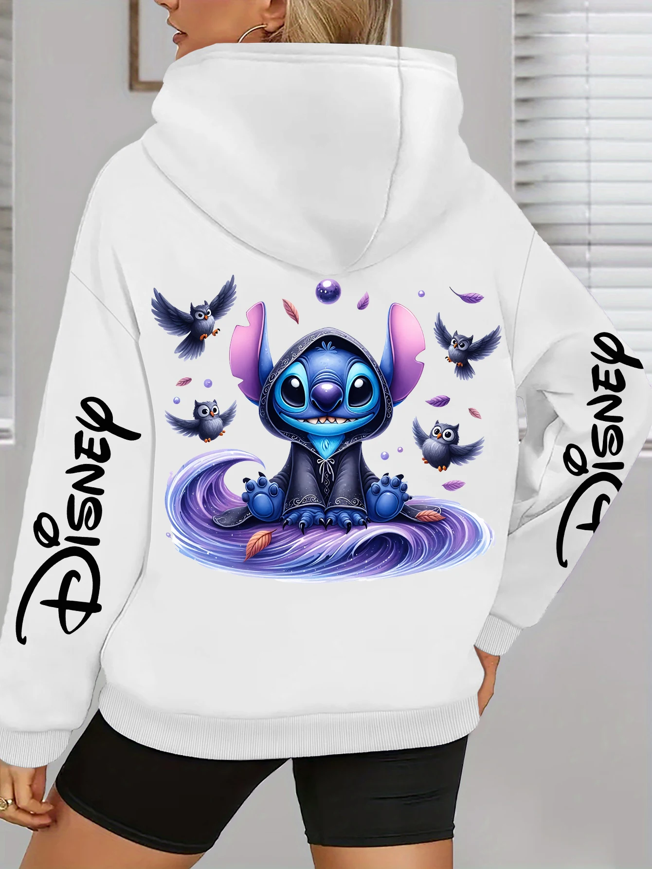 

Женская осенне-зимняя флисовая толстовка с капюшоном Disney Stitch, уличная одежда унисекс, свободная повседневная одежда большого размера