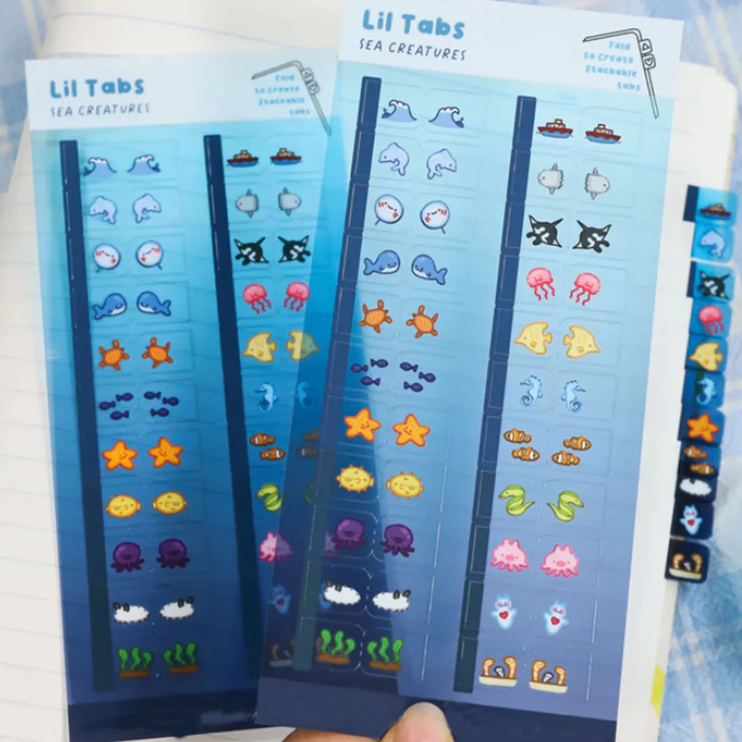 Sea Creature Lil Tab Stickers,Cute Sea Creature Buddy Lil Tabs Stickers for Organizing,Cute Index Tab Stickers For Notebooks
