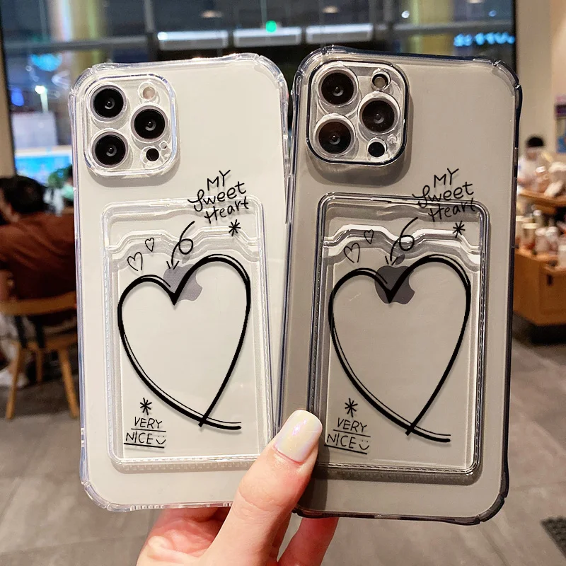 

Love Heart Card Holder Phone Case For iPhone 14 Pro Max Case iPhone 11 15 13 12 Pro Max XR XS X 7 8 SE Photo Pocket Wallet Cover