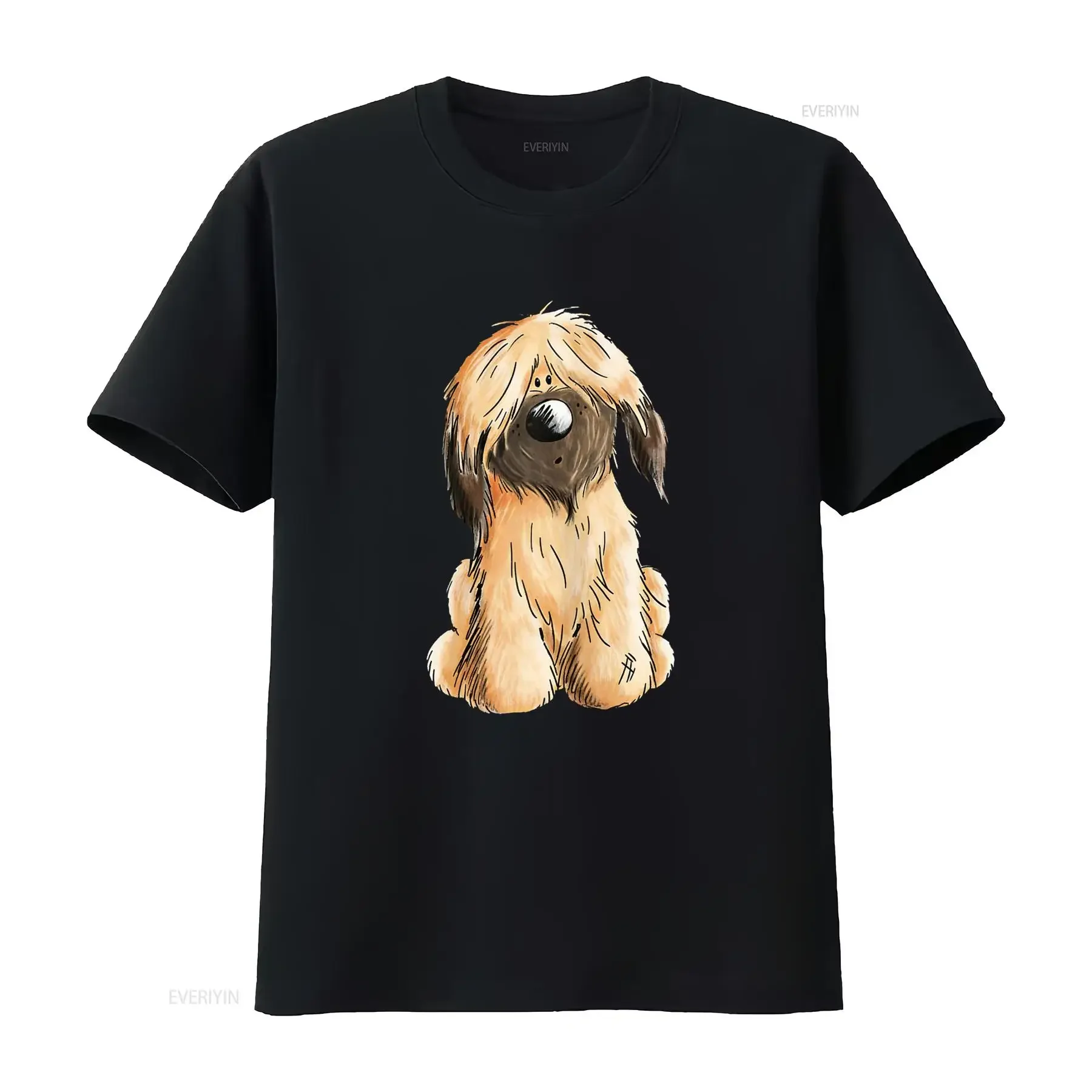 Berger Briard or Sheepdog Dog Breed for Lovers T Shirt 180G Casual Crew Neck Slight Stretch Fabric Regular Fit Print Pattern