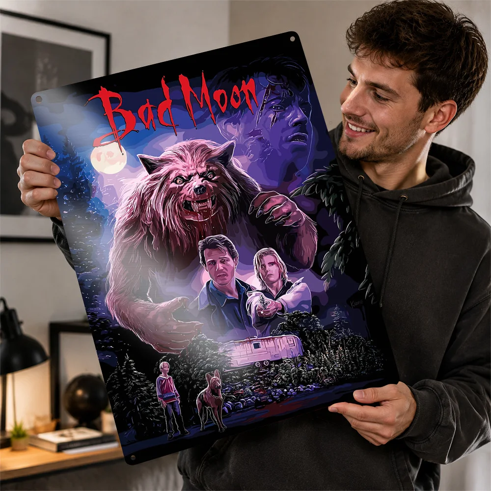 Bad Moon Werewolf Printed Poster Personalized Aluminum Metal Sign Bold Macabre Screen Scene Wall Art Made For Genre Collectors