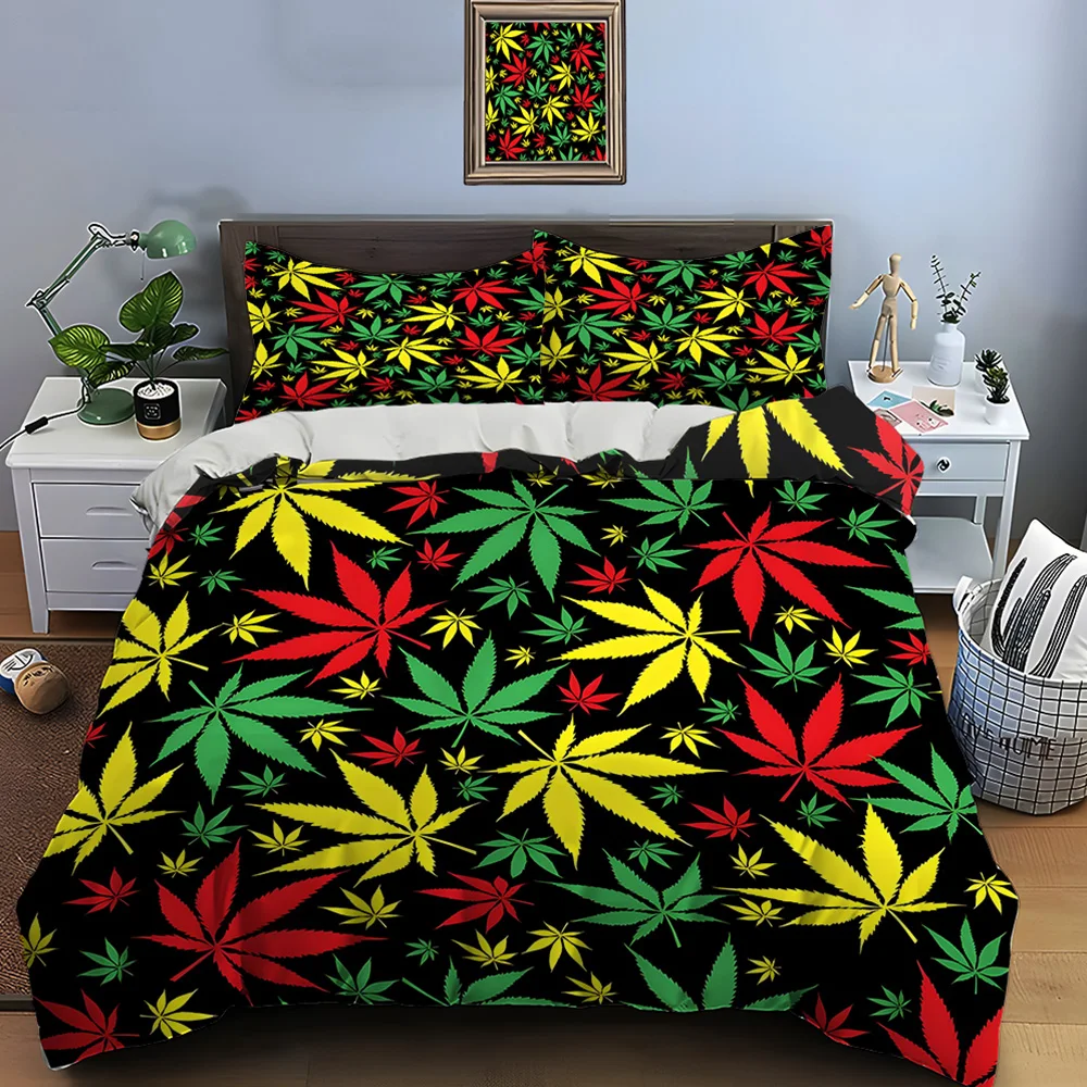 Colorful Psychedelic Leaves Print Bedding Set Duvet Cover 1 Duvet Cover 2 Pillowcases Adult and Children Bedding Set Luxury Gift