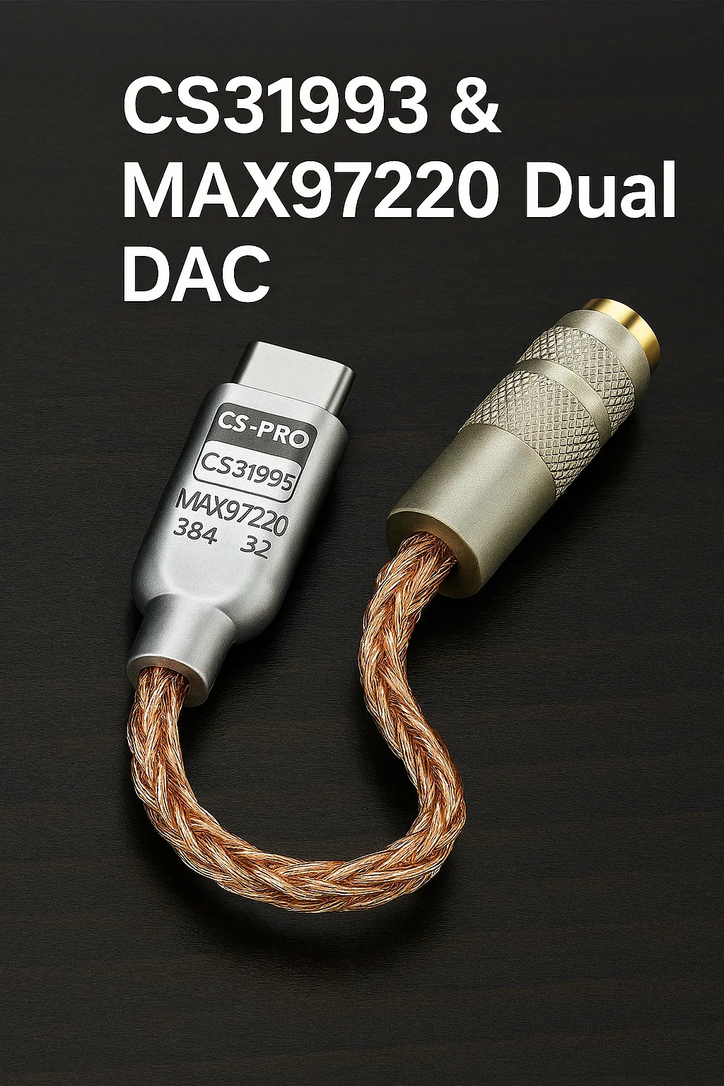 Adapter słuchawkowy DAC typu C do 3,5 mm CX31993 MAX97220 Podwójny kabel wzmacniacza chipowego do komputera z systemem Android HiFi Audio DSD 384 kHz 32-bitowy — zdjęcie produktu 3