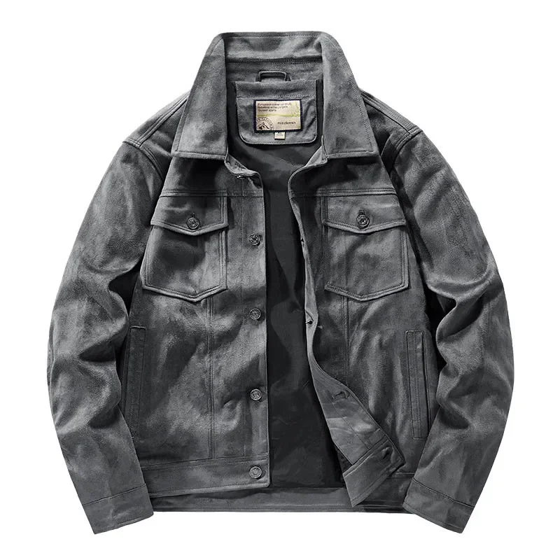 New Men Cargo Suede Leather Jackets Solid Color Vintage Leather Outwear Coats for Male Size M-4XL