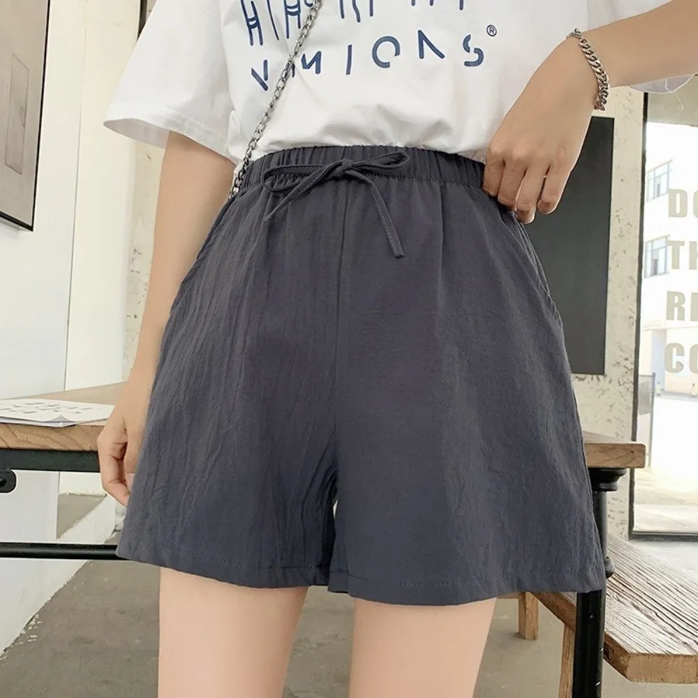 Comfortable High Waist Cotton Linen Shorts a-Line Loose Women Shorts Wide Leg Workout Shorts Summer