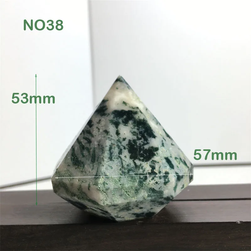 Natural Green Moss Agate Carving Diamond Tower Crystal Pyramid Ornaments Ocean Grass Agate Stones For Meditation Yoga Witch