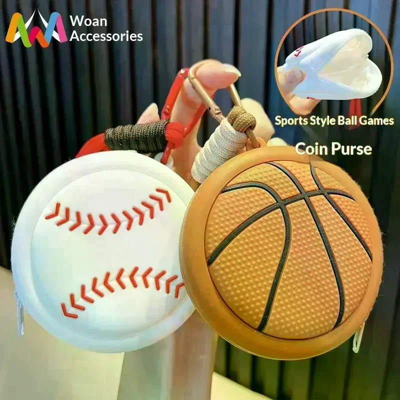 New Cartoon Sporty Storage Bag Basketball Football Keychain Coin Purse Volleyball Baseball Key Ring Wallet Earphone Case