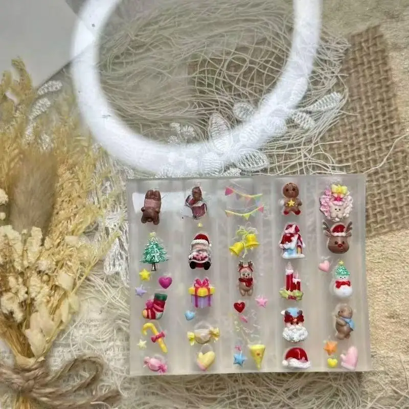 Moule à ongles 3D en Silicone, père noël, pain d'épices, bonhomme de neige, conception d'ongles, modèle de manucure à faire soi-même, outil pour la décoration des ongles