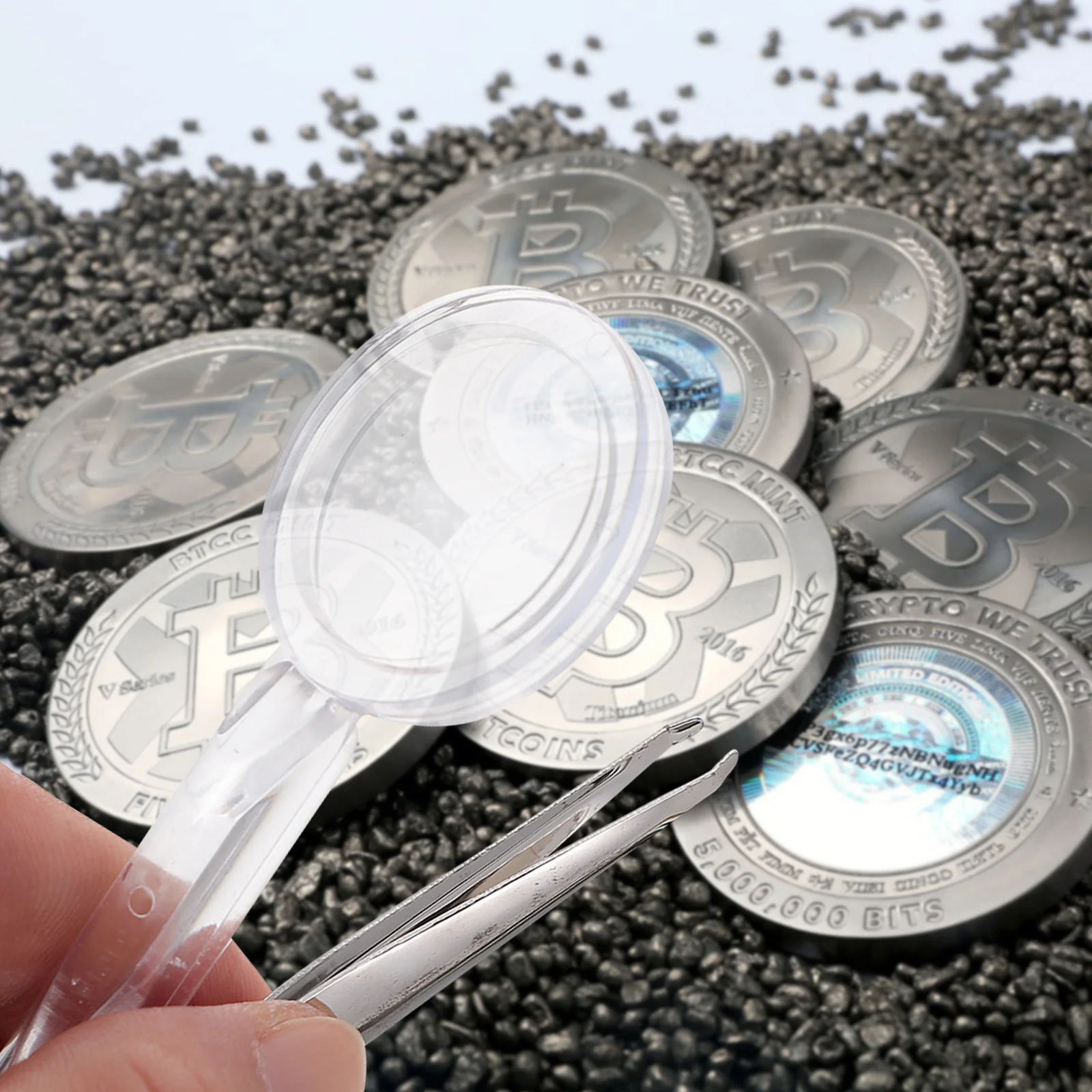 

2Pcs Handheld Magnifying Glass Tweezers Multi-Function 5x Lens Repairing Tool Portable Outdoor Durable High-Definition