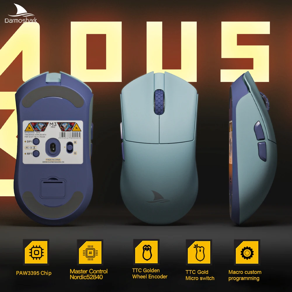 Imagem -02 - Darmoshark Wireless Gaming Mouse Tri Mode Ratos do Jogo N52840 Pam3395 26k Dpi Ttc para Computador Escritório Laptop 8k