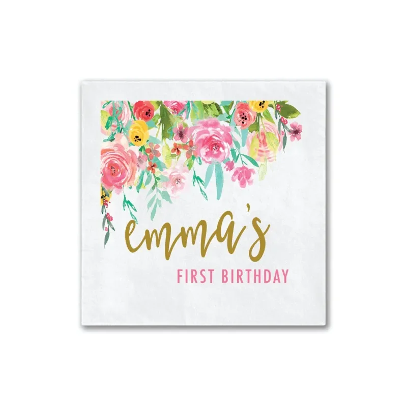 Personalized Napkins Bright Floral Birthday Napkins, First birthday Decor, Custom Birthday Napkin, Floral Birthday, Color Napki