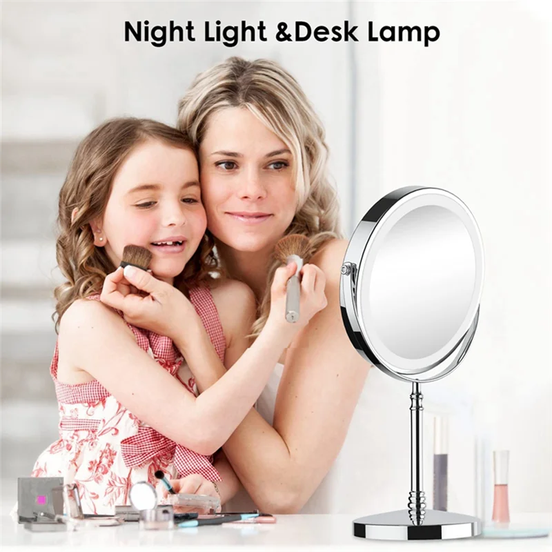 BBNV-1Set 10X LED-spiegel Oplaadbare make-upspiegel Vergroting Cosmetische spiegel 2 zijhelderheid met 3 kleuren B