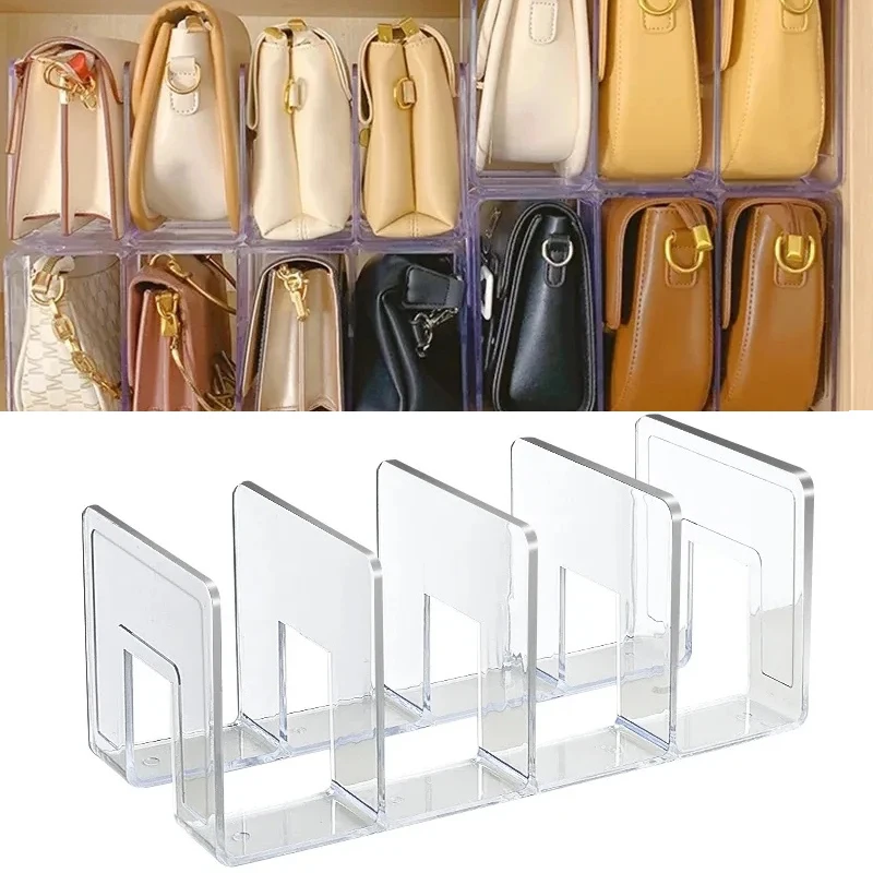 

1Pc 3/4 Grids Bag Divider Shelf Durable Transparent Purse Luxury Bag Display Racks Wardrobe Plastic Handbag Storage Racks