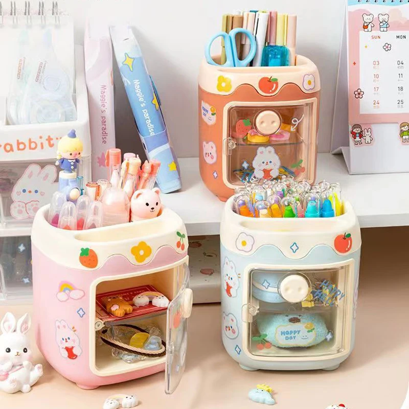 Cute Pen Holder Multi Grid Pencil Bag Stationery Organizing Storage Box Desktop Divided Pen Holder Student School Supplies