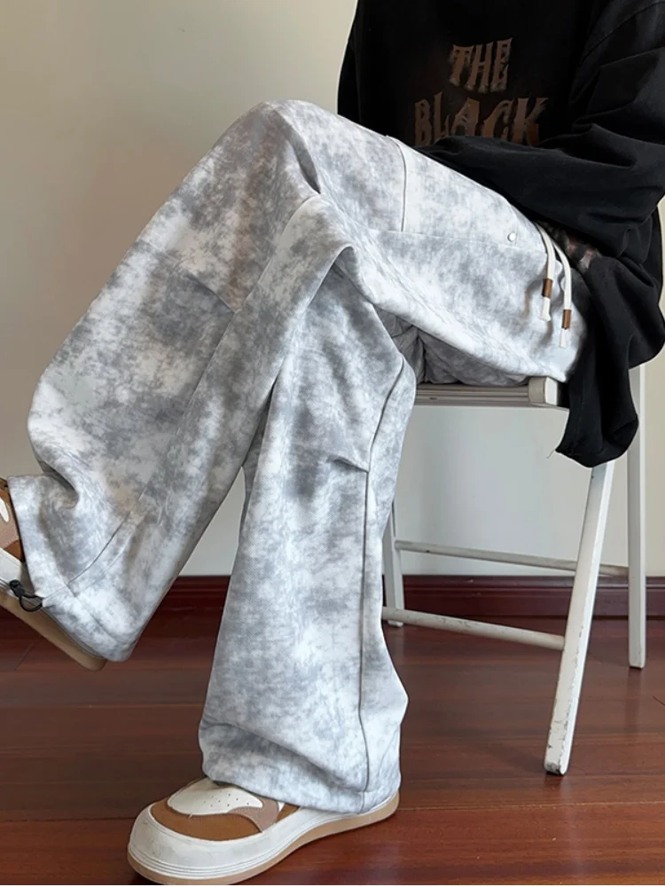 

American Retro Tie Dye Men's Loose Straight Leg Pants Spring New Sle Woven Design Casual Trousers Youthful Dync Sle