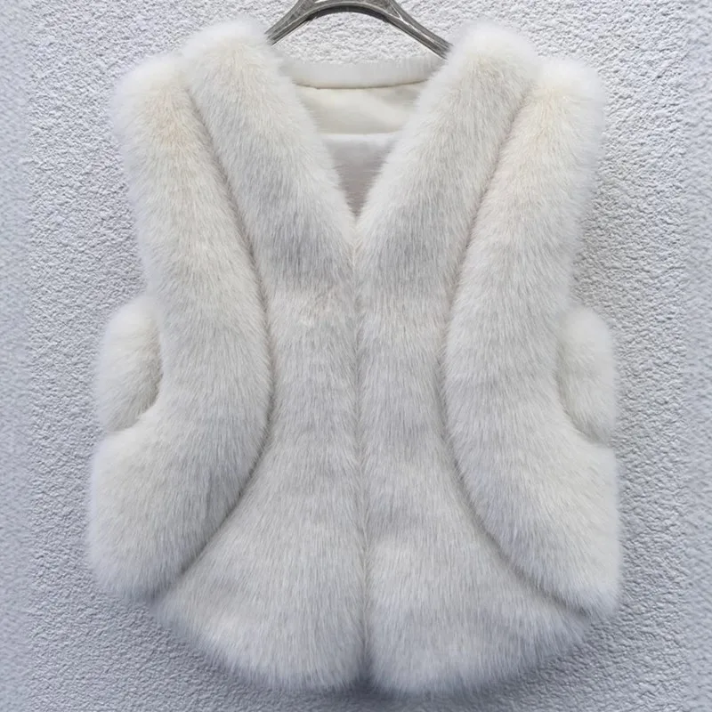 2025 delle nuove donne versatile gilet in pelliccia di volpe sintetica senza maniche gilet in peluche moda casual addensare giacca solida top gilet