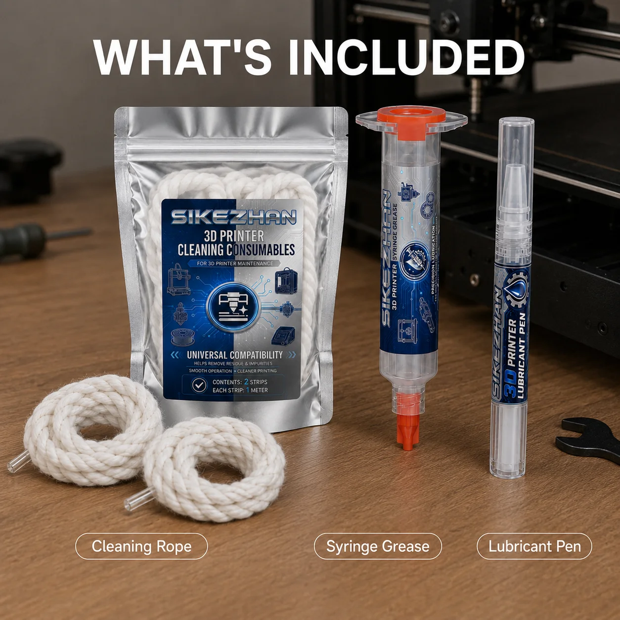 3D Printer Maintenance Kit Cleaning Rope Syringe Grease Lubricant Pen for Lead Screw Linear Rail Bearing Z Axis FDM Printer Care