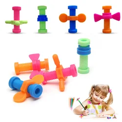 4pcs Fidget Toys Colorful ABS Screwing Toy Rotating Screw Pencil Cases Anti Stress Relief Sensory for Autism Children Gifts