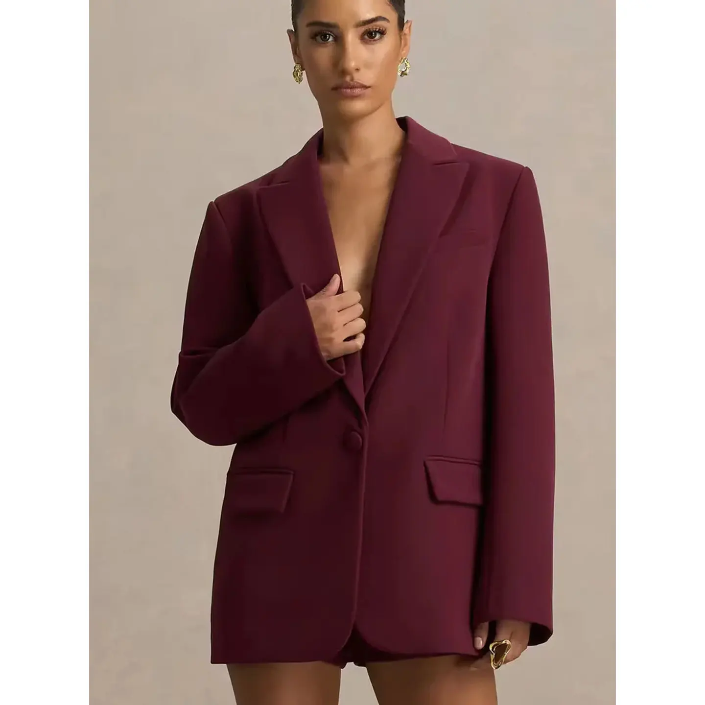 Frühling Neue Ankunft frauen Pendeln Sle Lose Lange Sve Kerbe Revers One Button Taille-Cinching Anzug Jaet Casual pendeln P...