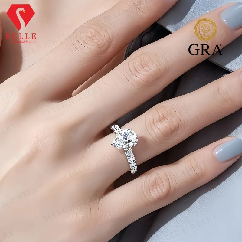 Moissanite Ring Pear Cut 2ct D Color GRA Certified 925 Sterling Silver Factory Direct Versatile Daily Ladies Fine Jewelry