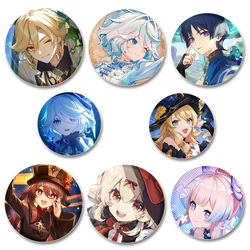 Genshin Impact HD Print Brooch Anime Badge Cartoon Figure Furina/Raiden Shogun/Nahida Round Display Brooches Lapel Pins Gift