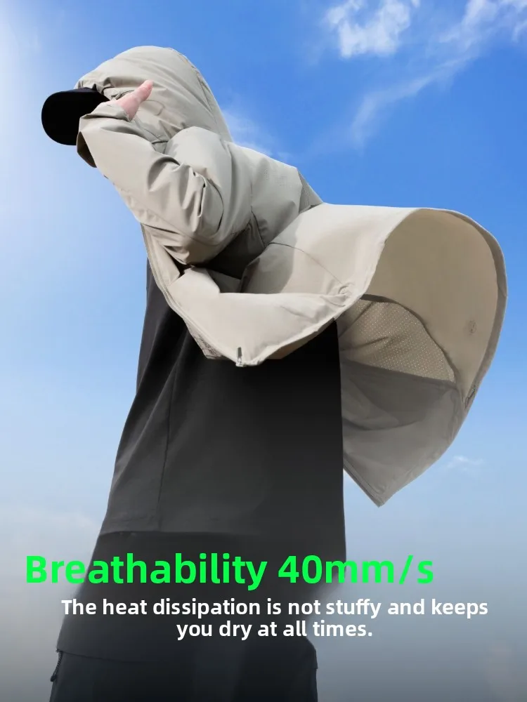 

Bosideng Men's Outdoor Summer Casual Ice Silk Sun Protection Clothing Hat Inteated Breathable Lightweight Long Sve Zipper