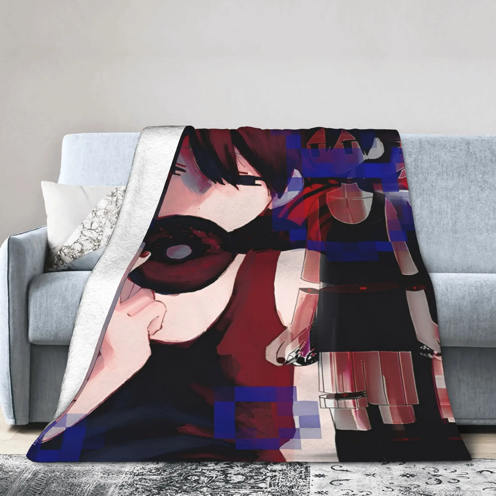 Anime Basil Sunny Omori Game Blanket  Warm Soft Graphic Plush Throw Blanket For Couch Chair Camping Flannel Bedspread Bed Cover