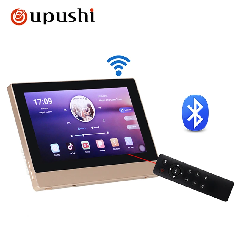 

Oupushi A7+VX5-W Smart home wall amplifier with two wall mount speaker Touchable screen Support BT/USB/FM