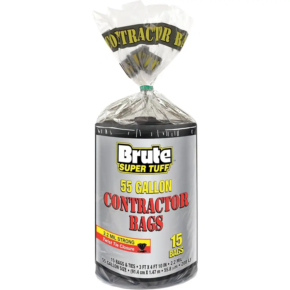 

Industrial-Grade 2.2 MIL XL Trash Bags with Tie, Black, 55 Gallon, 15 Pack