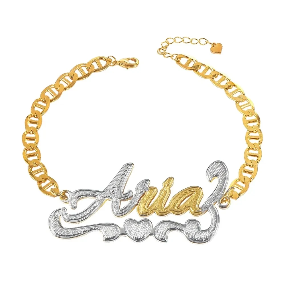 Customized Name Bangles Heart Nameplate Cuban Chain Personalized Custom Name Stainless Steel Gold Bracelets For Women jewelry