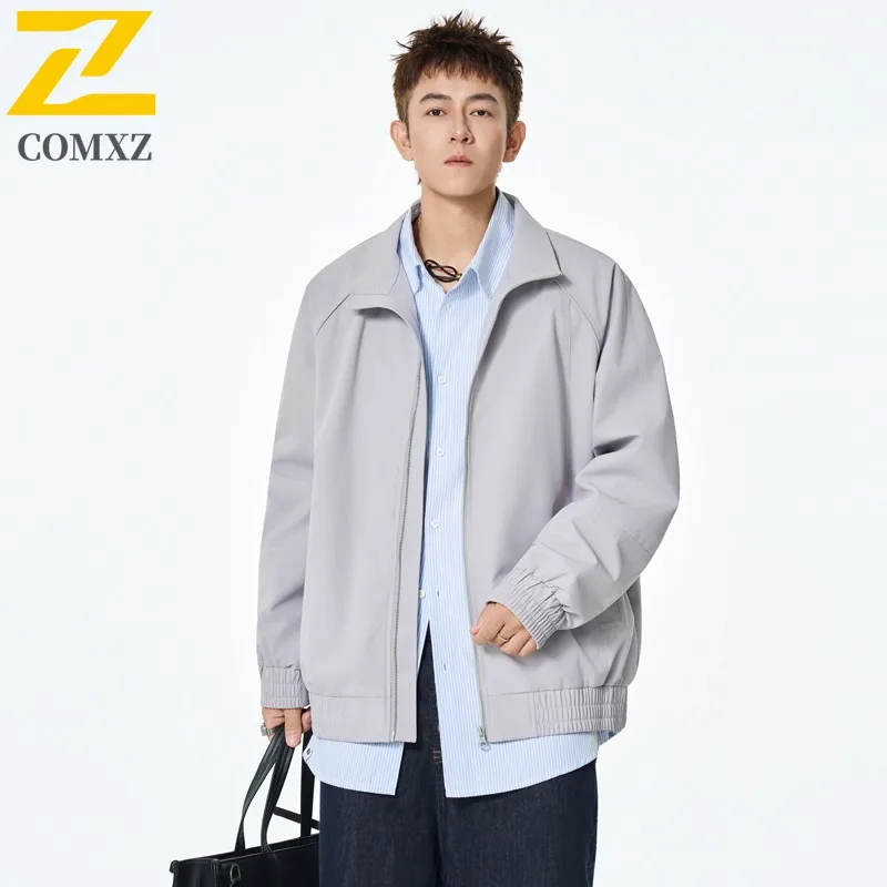 

COMXZ Mens Jacket Casual Solid Color Stand Collar Outdoor Riding Lightweight Windbreaker Hiking Windproof Motorcycle Jacket