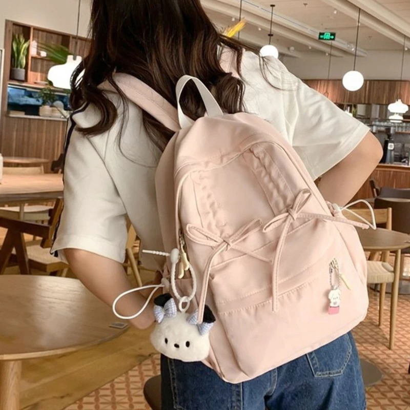 Y2K Teen Girls Lovely Bows Backpack Japanese Style College Student School Bookbag Large Capacity Travel Rucksack Casual Daypack