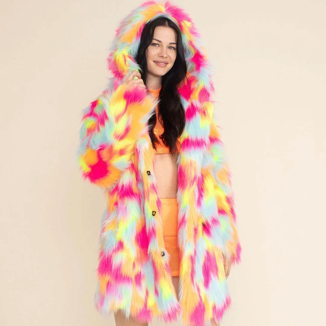 قوس قزح اللون المرأة الشتاء فرو المنك سترة واحدة الصدر الفراء تقليم هود الإناث فو الثعلب معطف الفرو منتصف طول الدافئة سيدة معطف الفرو #3