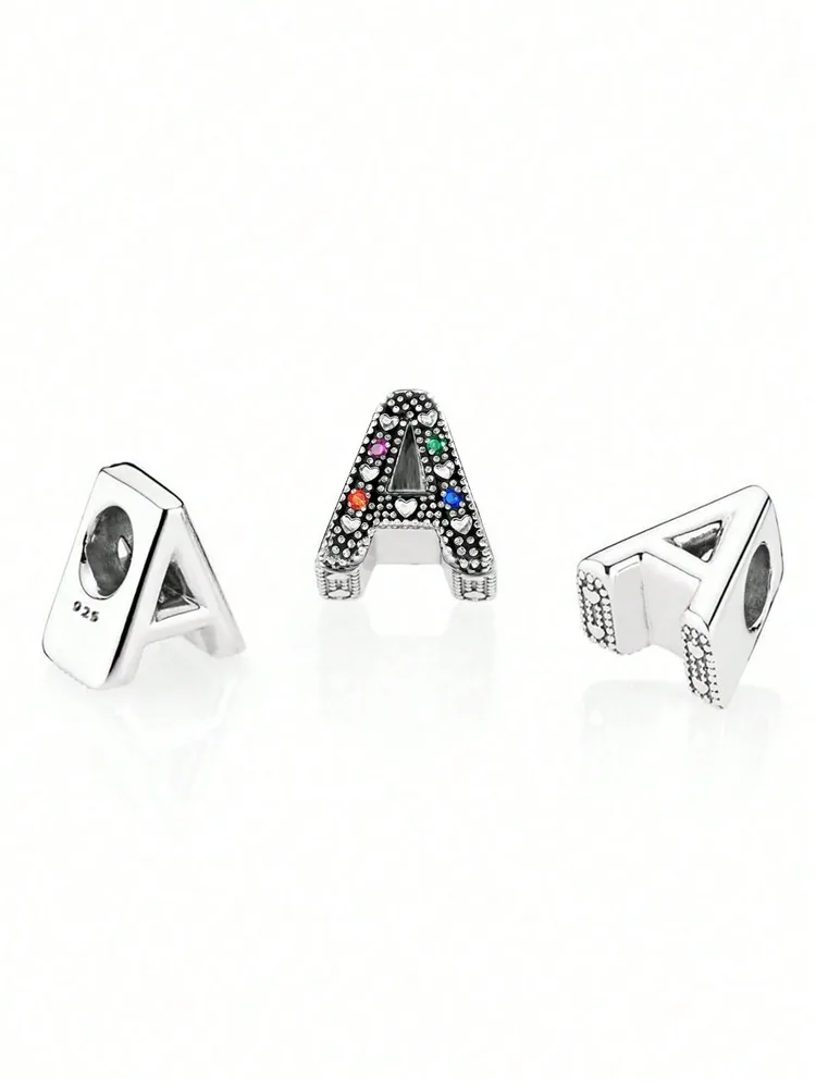 Abalorio de plata de ley 925 con 26 letras coloridas a la moda, apto para pulseras de mujer, regalo DIY, joyería de calidad alta