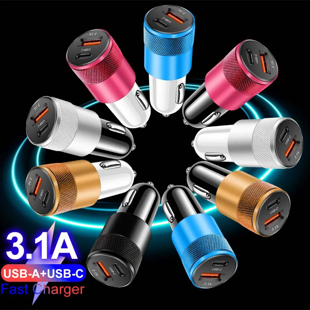 3.1A USB PD Car Charger Type C Fast Charging Car Phone Charger Adapter for iPhone Xiaomi Huawei Samsung Quick Charger
