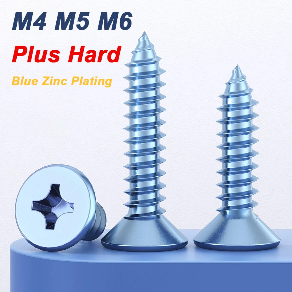 

10pcs Diameter 4mm 5mm 6mm Carbon Steel Zinc Plating Plus Hard Marine Phillips Flat Countersunk Head Self Tapping Wood Screw