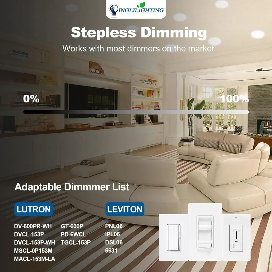 DLLT LED Reced Ceiling Lights: 12 Pack 6 Inch 5CCT UltraThin Lighting with Junction Box for Bedroom 1200LM Brightn 12W Eqv 110W