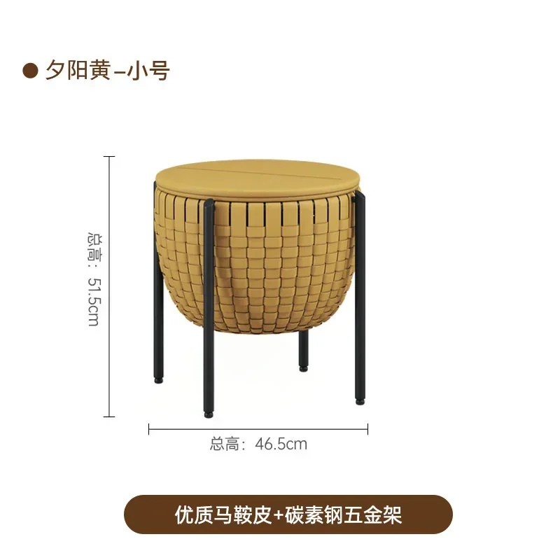 N Italian Style Light Luxury Minimalist round Storage Tea Table Combination Designer Advanced Saddle Leather Braided Side Table