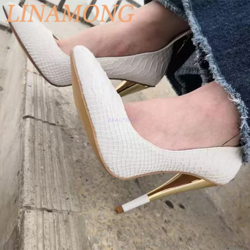 حذاء واحد بسحاب خلفي أبيض، حذاء نسائي عصري بكعب عالٍ رفيع مدبب، نمط بسيط، حذاء للحفلات والولائم