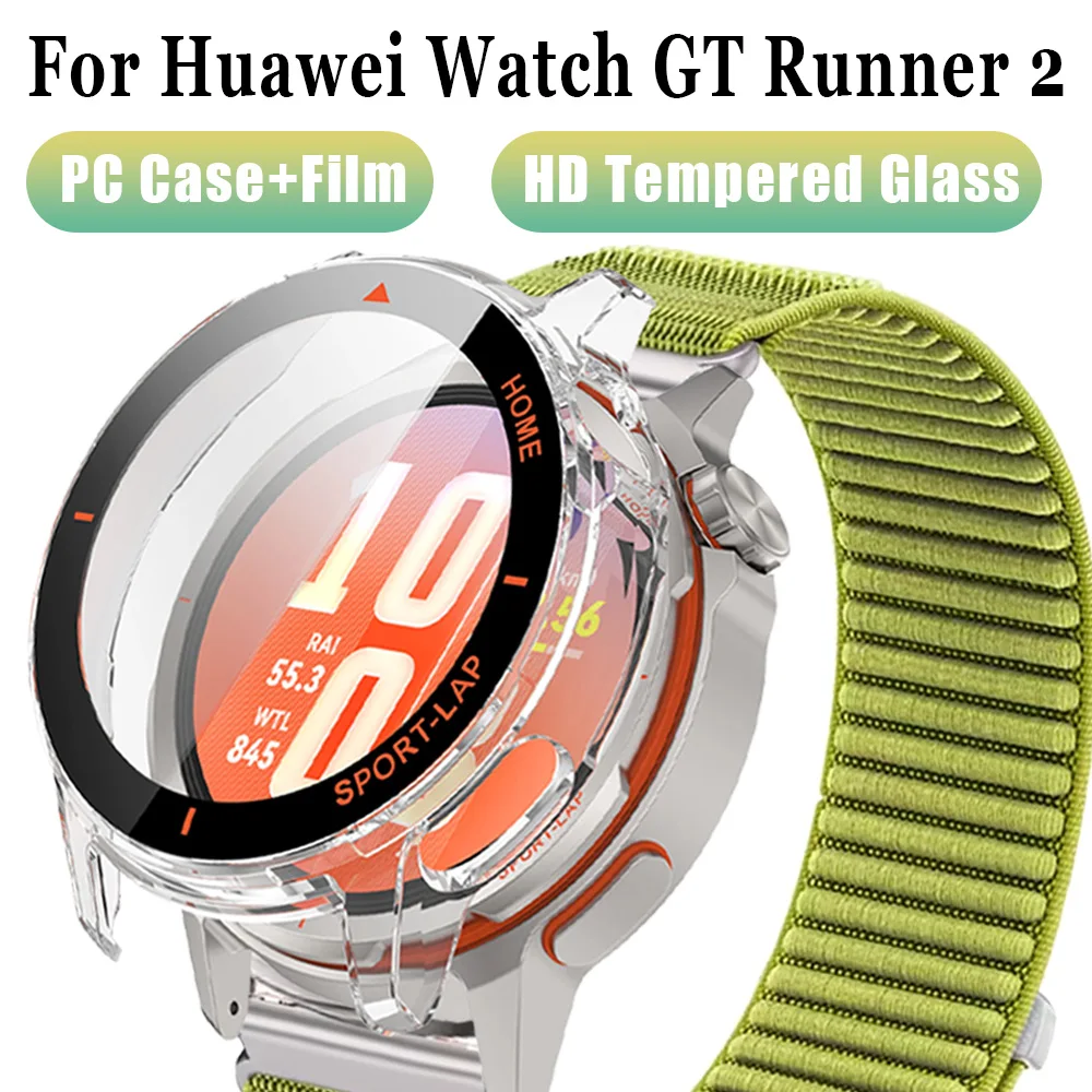 PC Case+HD Glass For Huawei Watch GT Runner 2 Protector Screen Full Coverage Bumper Tempered Glass Film Shell Huawei GT Runner 2