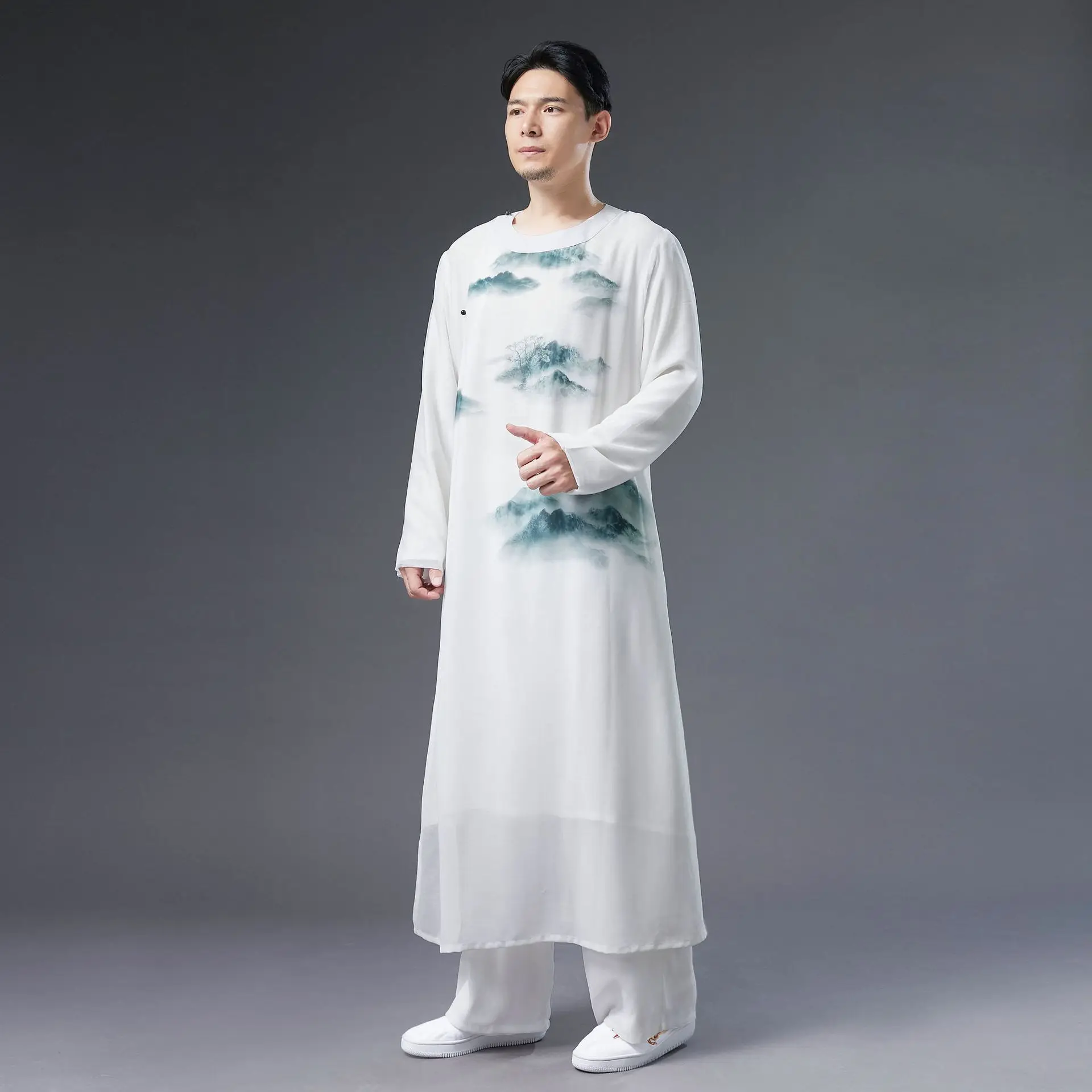 Chinese Traditional Clothing Silk Martial Arts Kung Fu Performance Ancient Costume Men's Spot Cardigan White Youth Tang Suit